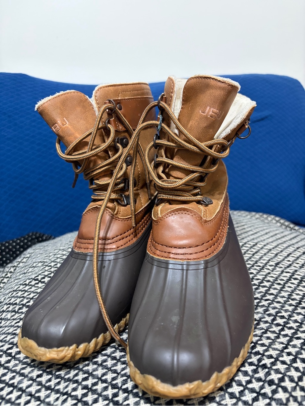 JBU Brown and Dark Brown Women's Winter Lace-Up Rain Boots